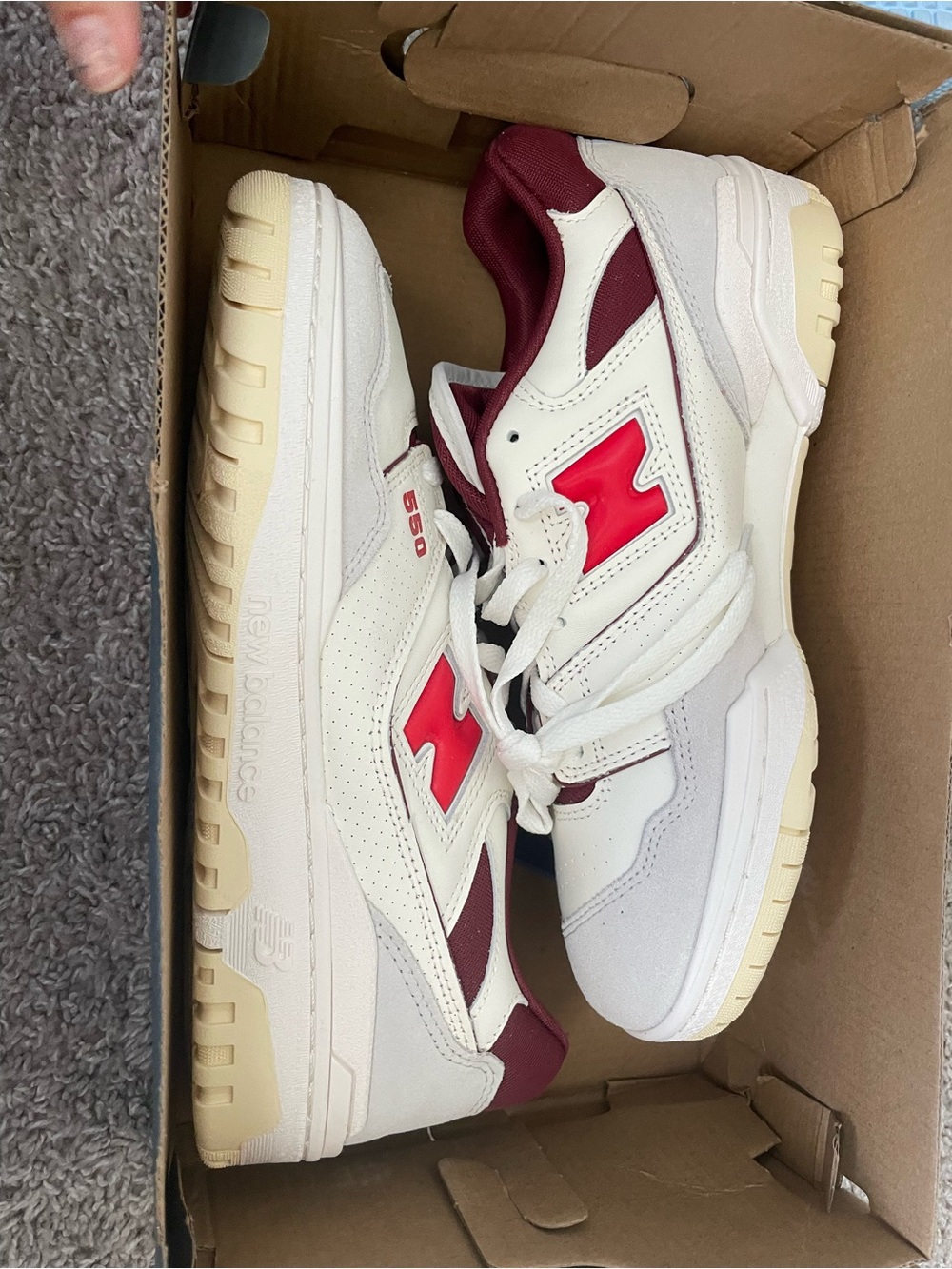 New Balance White Cream and Maroon Sneakers with Red Logo